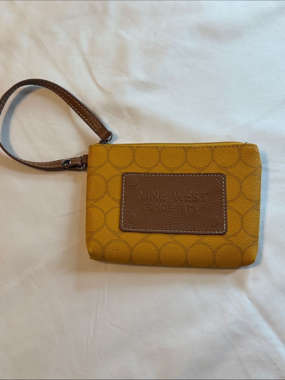 Nine West Yellow Mustard Wristlet with Brown Accent